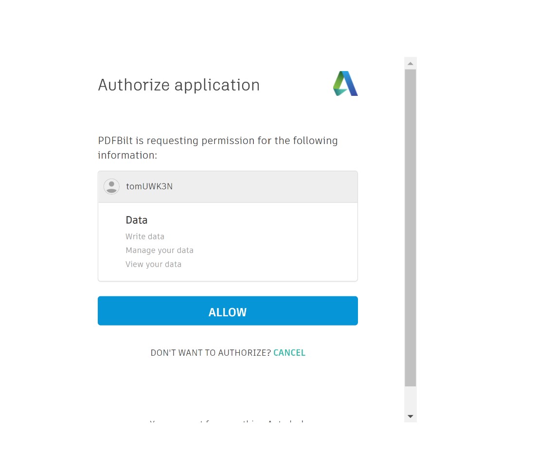 Authorize PDFBilt to access Autodesk Construction Cloud data