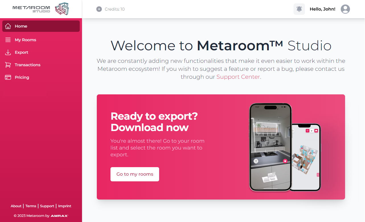 Metaroom Studio_welcome page